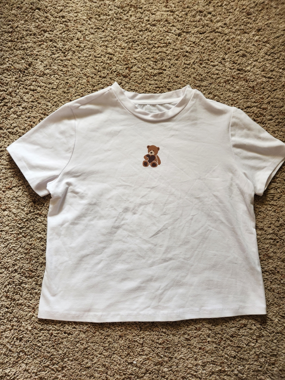 No Boundaries White Crop Top with Brown Teddy Graphic For Woman/Teen Size M